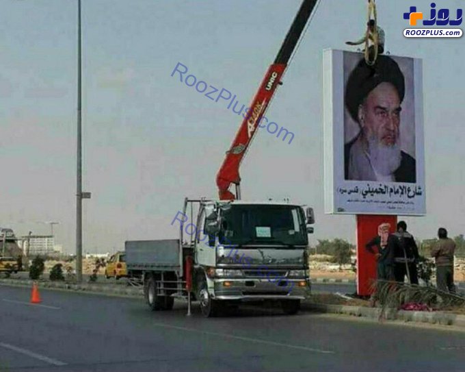 نصب تصویر امام خمینی(ره) در یکی از خیابان‌های یمن +عکس