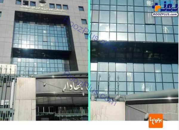 پرتاب تخم مرغ به ساختمان بورس تهران+عکس