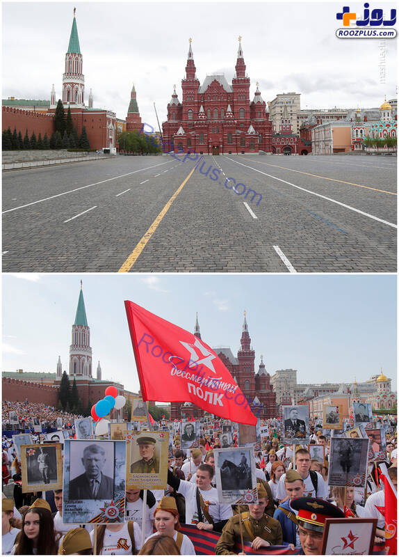 تفاوت رژه امسال و سال گذشته در مسکو به خاطر کرونا+عکس