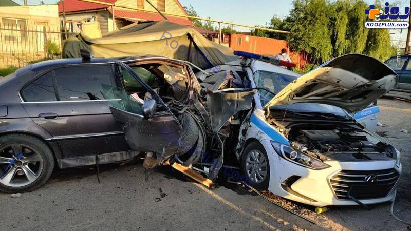 عكس/تصادف راننده متخلف با خودروی پلیس قزاقستان