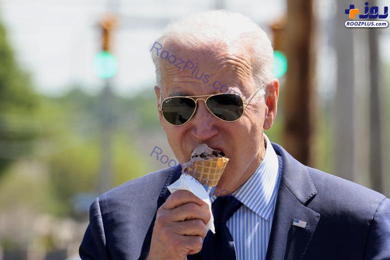 بستنی خوردن رئیس جمهور آمریکا +عکس