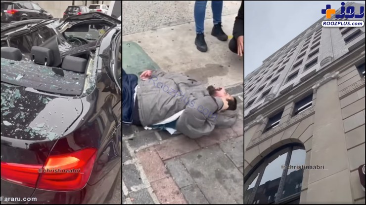 سقوط مردی که قصد خودکشی داشت روی بی ام دبلیو! +عکس